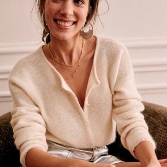 Sezane Sweaters - Sezane Gaspard Kid Mohair Alpaca Reversible Knit Sweater Ecru Cream Size Large